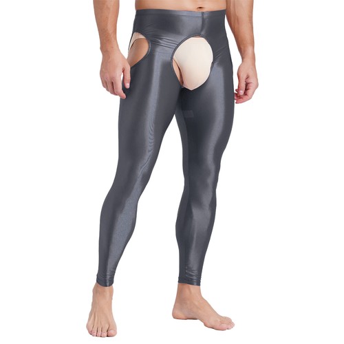 Men Glossy Cutout Compression Pants Solid Color Yoga Base Layer Tights AU - Picture 62 of 100