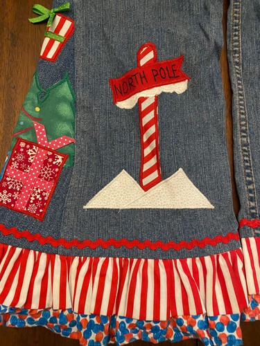 Custom Christmas Embroidered Front/back Circo Girl's 7 Flared Jeans w/ruffles - Picture 5 of 12