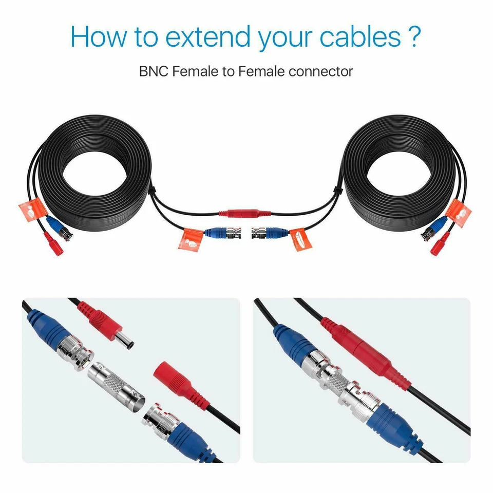 Cable de alimentación de video ZOSI 4 piezas 100 pies BNC RCA cable para sistema de cámara de seguridad Foto 3 de 4