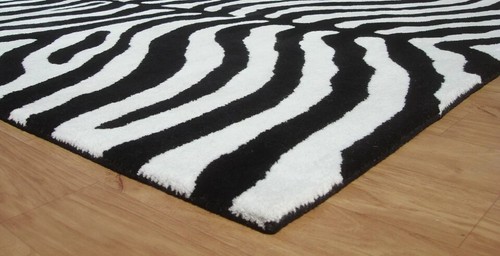 Zebra Black White Modern Handmade Hand-Tufted 100% Wool Soft Area Rug Carpet - Bild 5 von 6