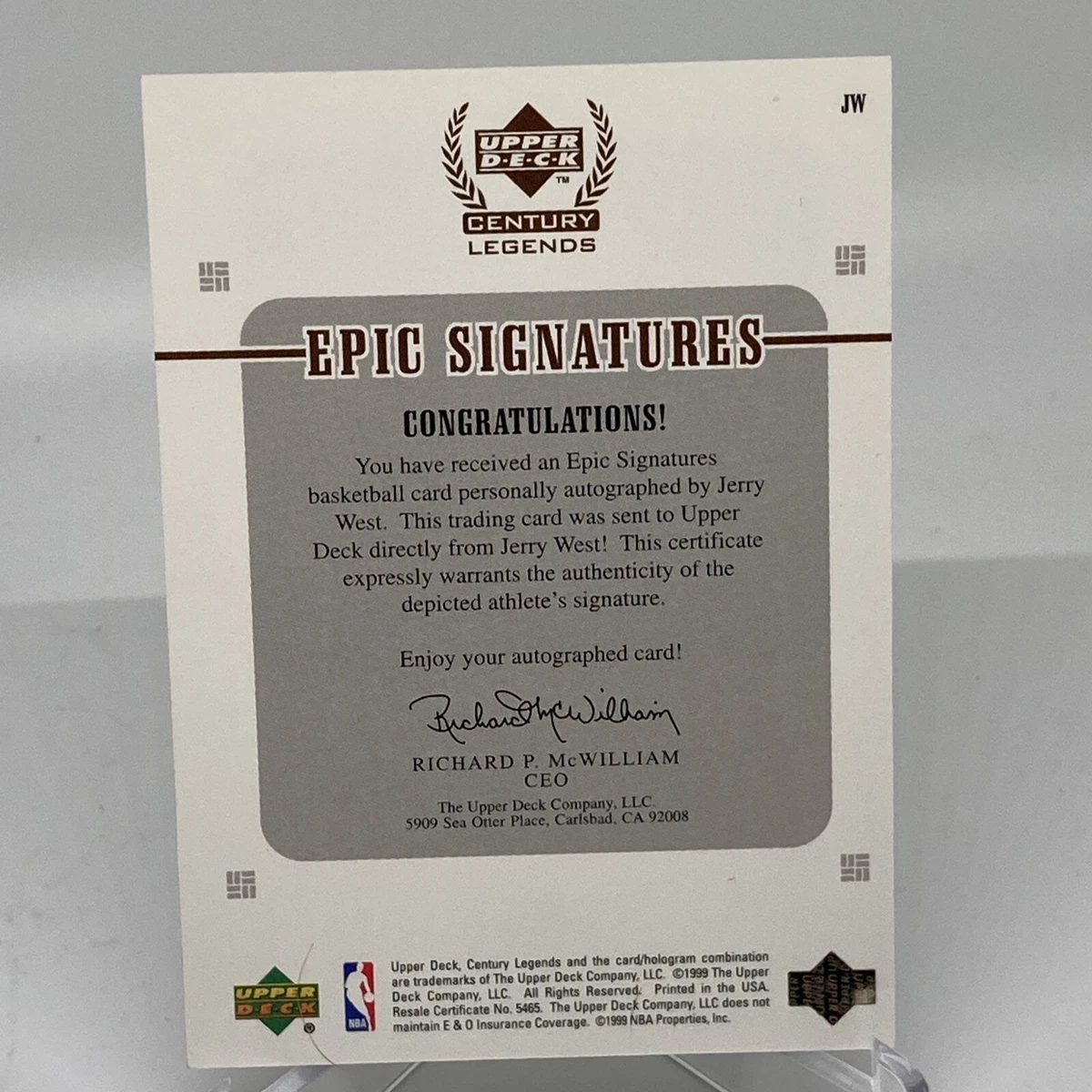 JERRY WEST LAKERS 1999 UPPER DECK CENTURY LEGENDS EPIC SIGNATURES AUTO SP