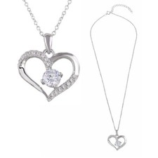 Sterling Silver Necklace w/ CZ Stones Open Heart Pendant