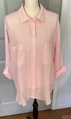 Sanctuary Boyfriend Shirt Women s Size 1X Crinkle Fabric Roll Sleeve Pink Flaw
