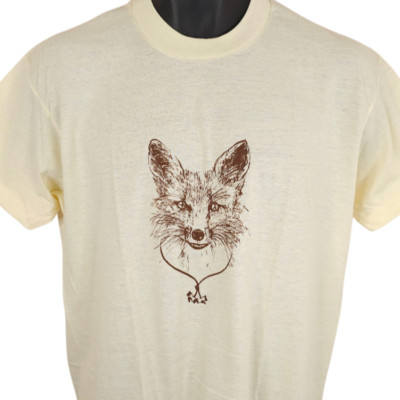 Vintage Wood Badge Fox T Shirt Mens Size Large Cream 80s Boy Scouts Made In USA