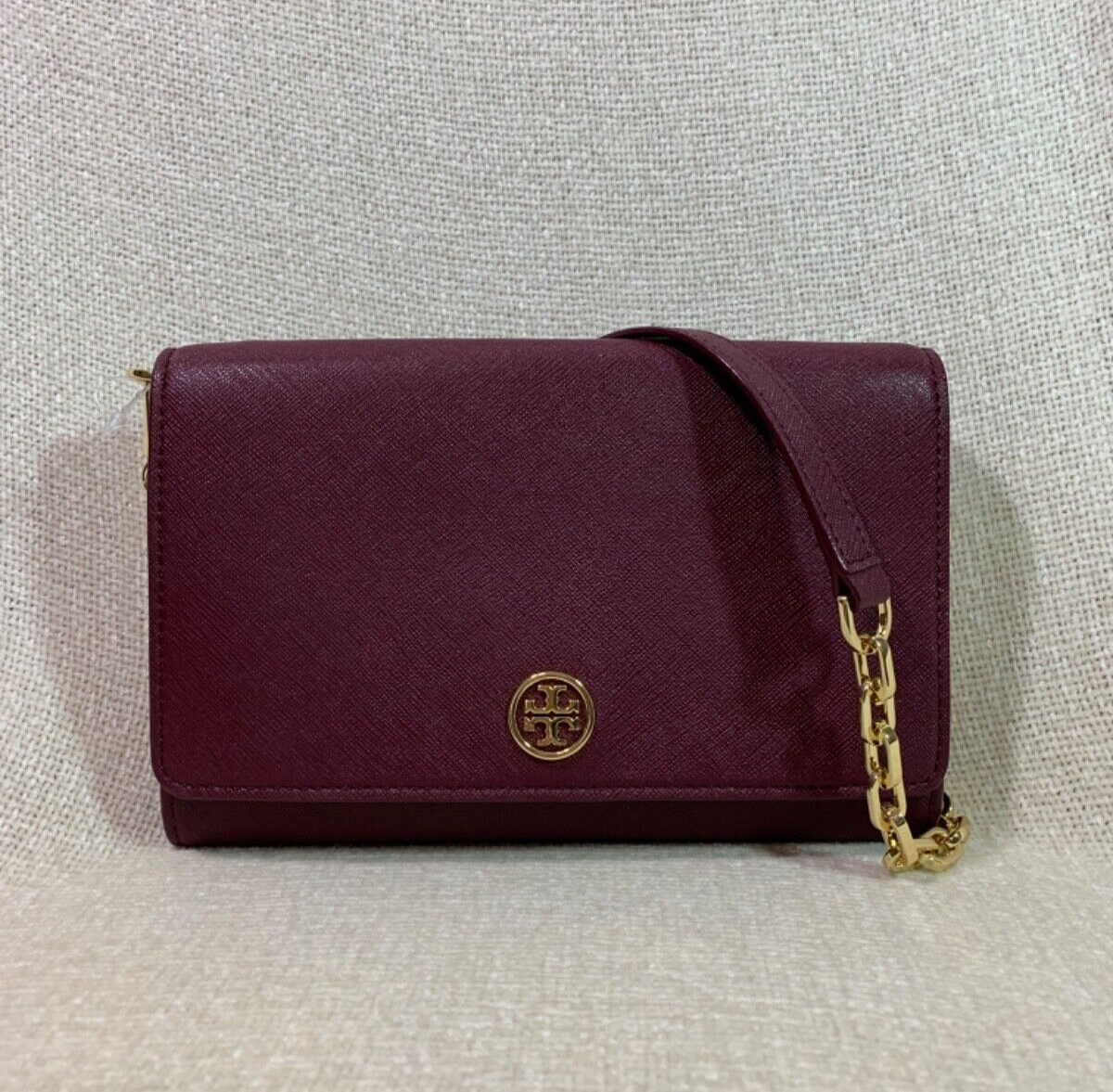NEW Tory Burch Robinson Red Saffiano Leather Chain Wallet/Clutch