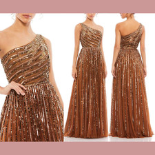 NWT $598 Mac Duggal [ 10 ] Embellished One Shoulder A-Line Gown Copper #Q588