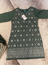 Indian women short kurta with flared palazzo and dupatta, Mint green, NEW, Small