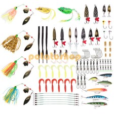 103pcs Freshwater Fishing Tackle Kits Box Bullets Spoon Popper Grubs All Purpose