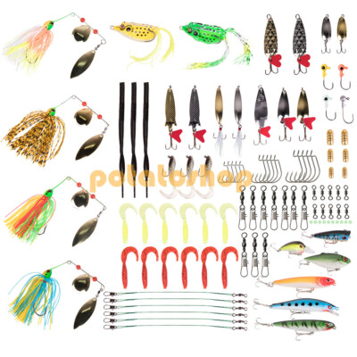 bullets for fishing tackle box 103pcs Freshwater Fishing Tackle Kits Box Bullets Spoon Popper Grubs All  Purpose