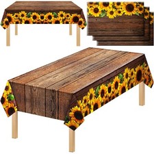 3 Pcs Disposable Sunflower Tablecloth 42.5 X 70.8 Inch Wood Grain Plastic Rustic