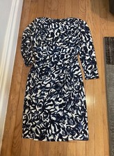 LRL Womens Long Sleeve Faux Wrap Ruched Midi Dress Size 4 Blue White Stretch