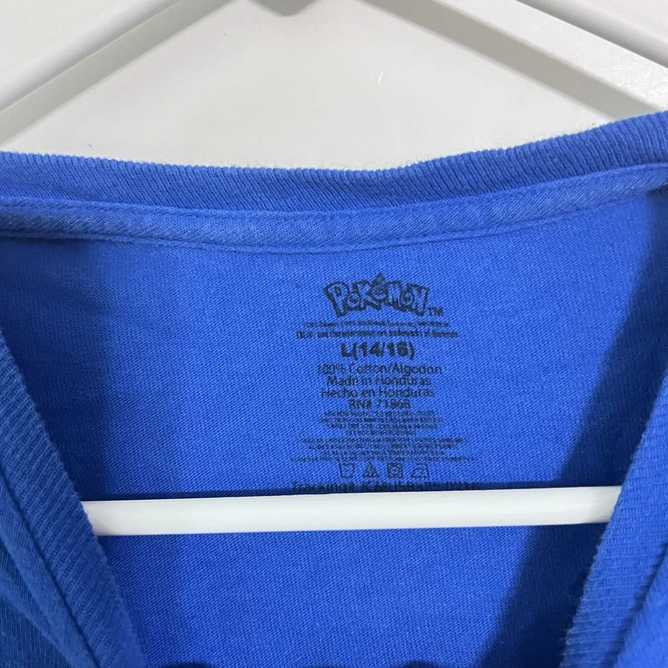 Pokémon Boys Shirt Size L 14-16 Blue Pikachu Squirtle Short Sleeve Indigo League - Image 2 of 4