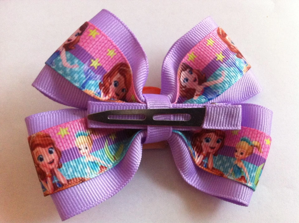 Moño de pelo para niñas de 4" de ancho Sofía the First Oona cinta púrpura claro pasador francés Foto 3 de 3