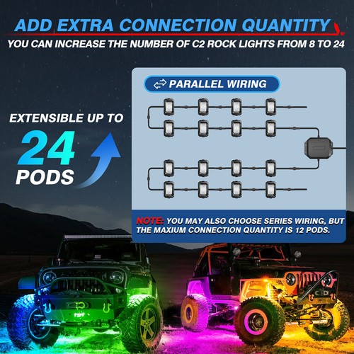 8 Pods RGB+IC LED Rock Lights Chasing Underbody Glow Lights Wireless Bluetooth - Picture 14 of 22