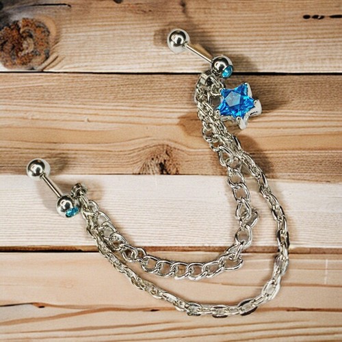 16g Blue Sparkle Cz Dangle Star Chain cartilage Multipurpose earring - Picture 2 of 3