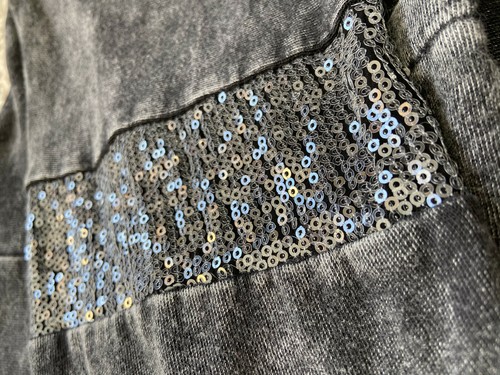 Urban Mangoz SEQUIN Hoodie Women's L Gray Distressed Washed Out Open Front GREAT - Picture 5 of 8