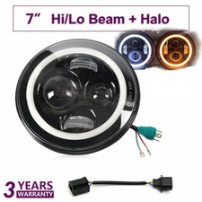 E MARKED 90W LED Headlight Black 7" DRL & HALO Amber for Motorbike Cafe Racer