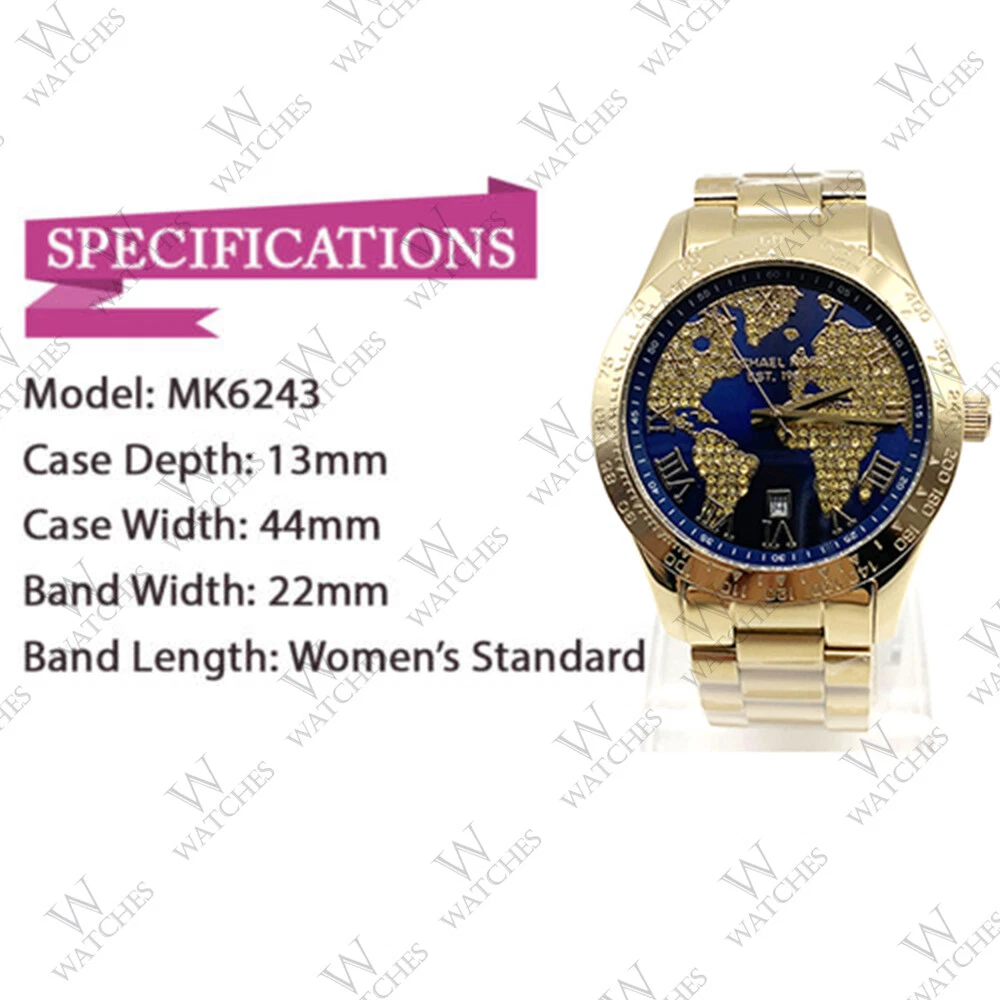 New Michael Kors MK6243 Layton Blue Crystal Pave Dial Gold Women s Fashion Watch