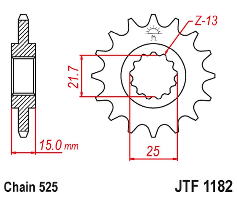 Pignon avant JT 2082 15 dents pour Triumph TT Daytona Speed Four 600 entre 2000 et 2005
