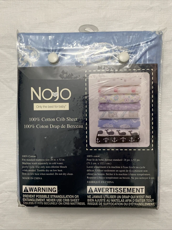 Sábana Cuna NoJo Mix & Match Azul Nubes 100% Algodón 28 x 52 Pulgadas NUEVA Foto 2 de 3