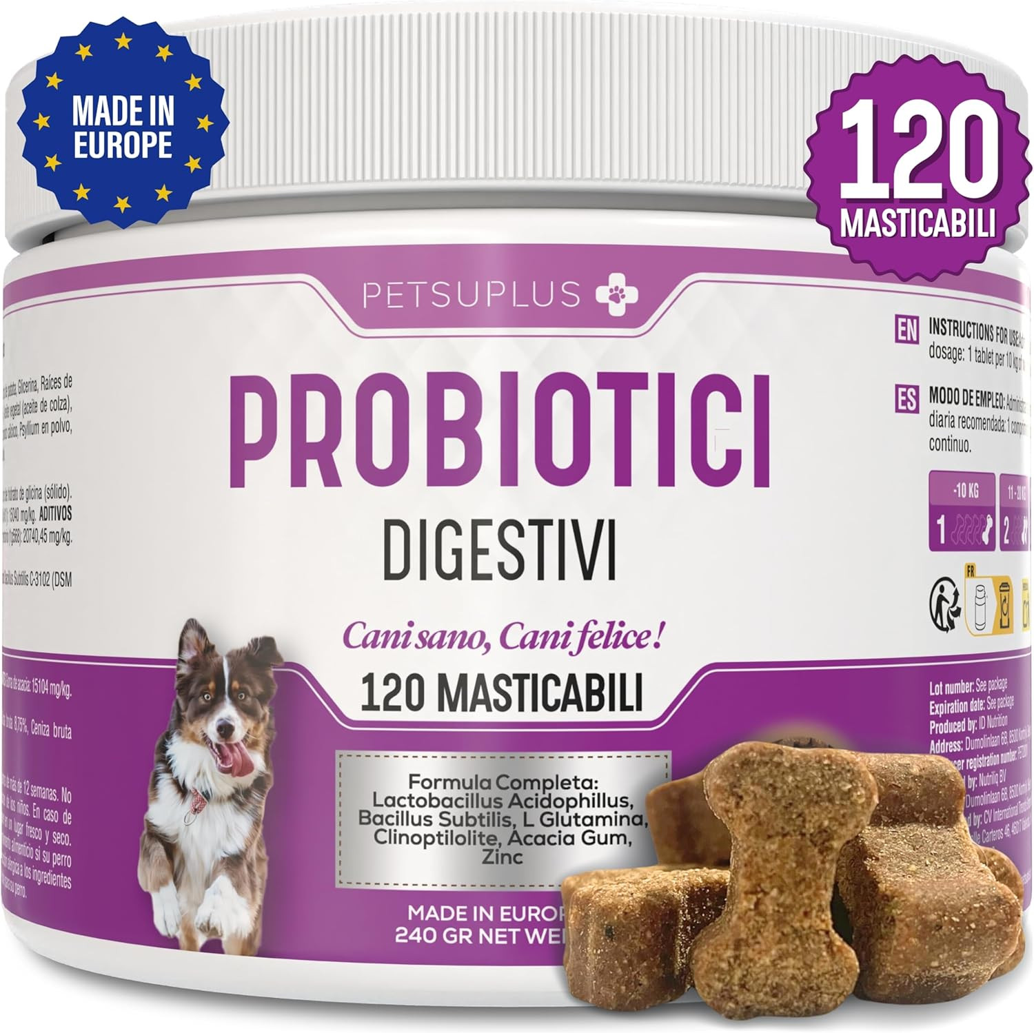 Probiotici per Cani 120 Masticabili - Fermenti Lattici Flora Intestinale