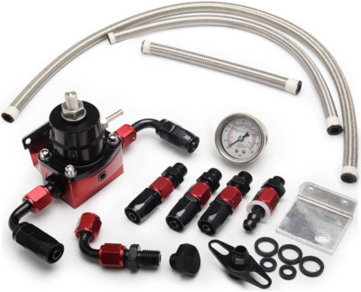 Regulador de presión EFI 0-100 psi negro y rojo con medidor y conexiones 6AN