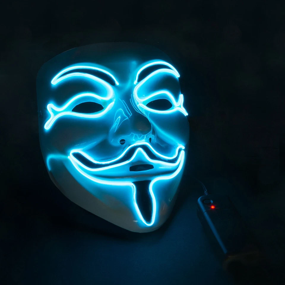Leuchtende LED Anonymous Maske Guy Fawkes V wie Vendetta Mask Cosplay Karneval - Bild 2 von 4