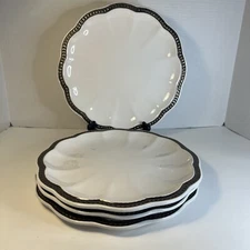 Roscher Hobnail Collection Dinner Plates (Set of 4) White Bronze Trim 11" Z02