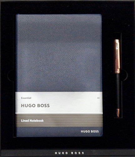 HUGO BOSS Vegan Notizbuch A5 Navy 192 Seiten 148 x 210 mm linierte Seiten mit Stift - Bild 3 von 9