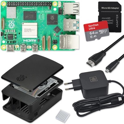 Raspberry Pi 5 8GB Starter Kit Black | USBC 27W Power Supply | Case with Ventilators...