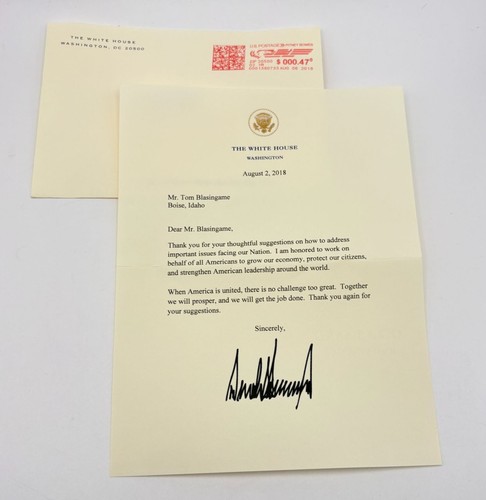 Carta firmada por bolígrafo automático del presidente Donald Trump correspondencia de la Casa Blanca 2018 - Imagen 14 de 14