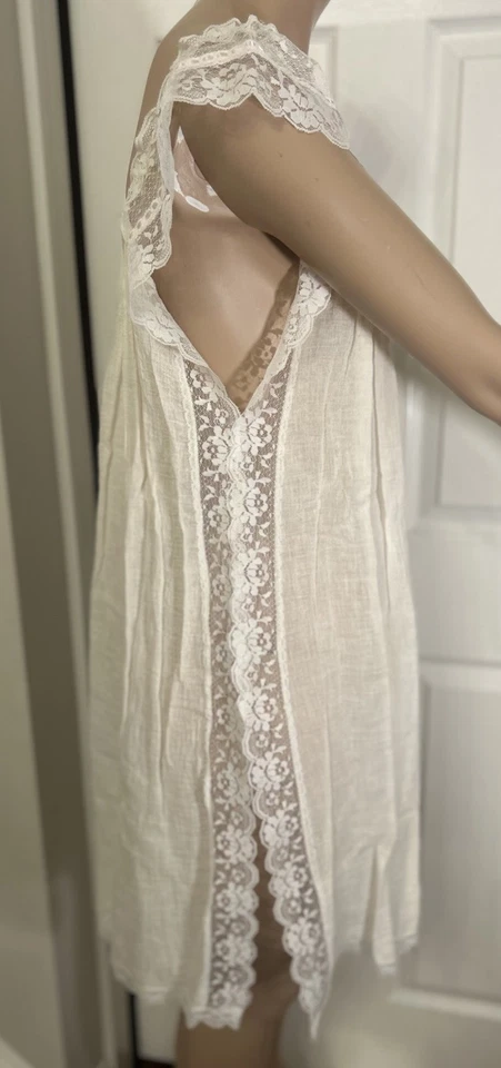 复古 60 年代 Gilead 睡袍 Cottagecore 新娘懒人花边棉质 S 码 — 第 4/4 张图片