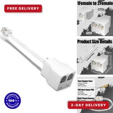 RJ11 Phone Line Splitter 1 in 2 Out Adapter for Landline White