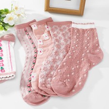 6Pairs Women's Casual Crew Socks With Floral Pattern Winter Warm Soft Socks