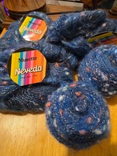 Lot of 5 skeins Neveda Musette Blue, 80% Acrylic 15% Mohair 5% Wool 50g - 1.7oz