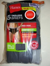 5 Pair Men's Hanes Dark Gray Tagless Mid-Rise Briefs - Size 2XL 44-46" - New