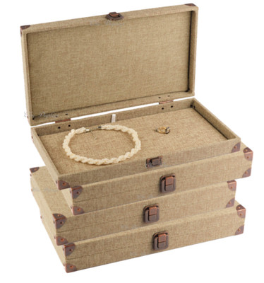 Solid Lid Jewelry Case Wooden Jewelry Box Burlap box Get Any Liner
