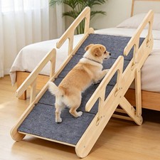 Image of Wooden Pet Stair Folding Pet Ramp for Cars Couch for Small and Older Animals