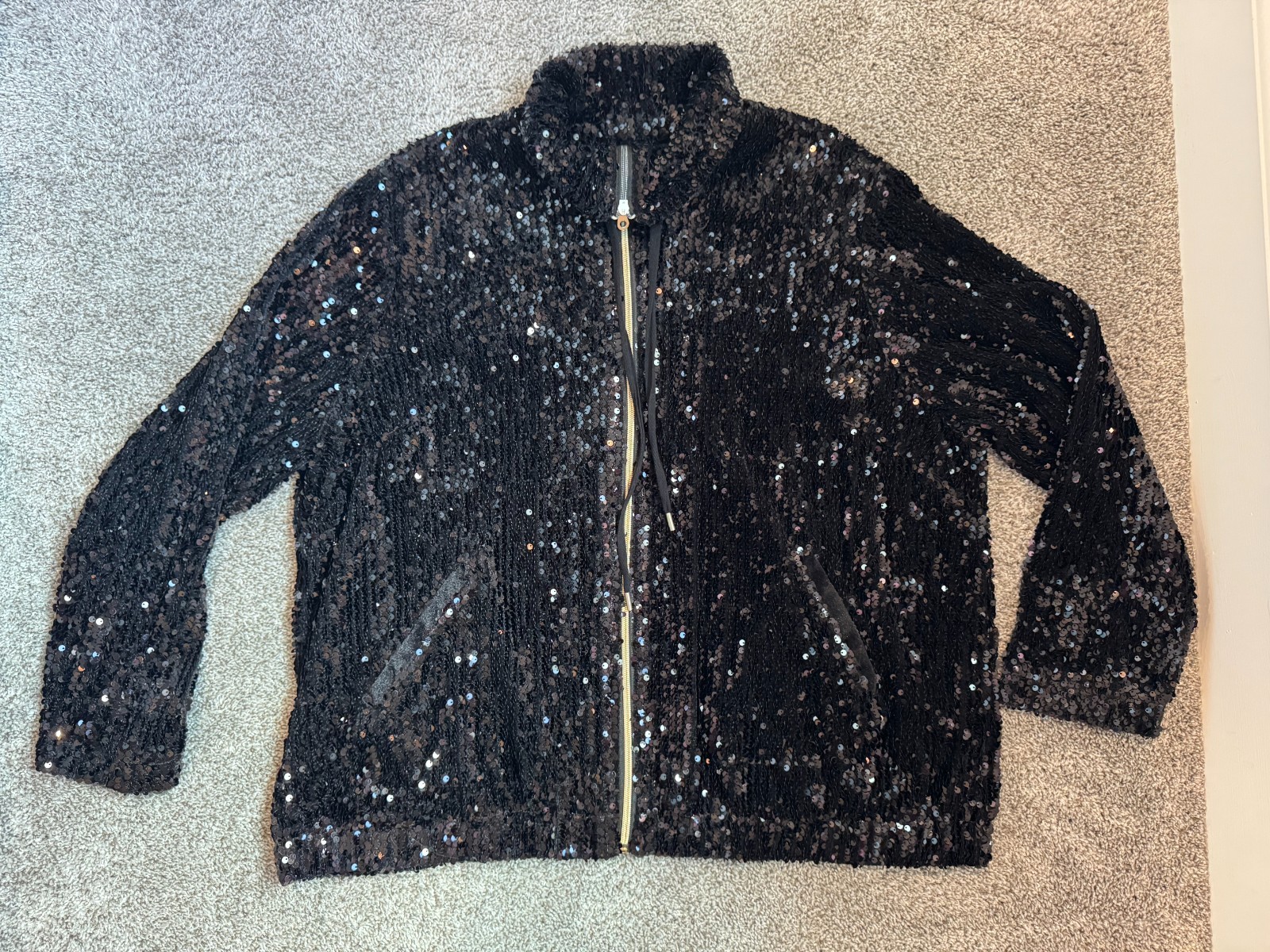 Sequin Jacket - Zip-Up Black Jacket with Sequins … - image 1