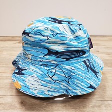 Patagonia Hat Bucket Fitted Youth 53 cm Blue Reversible Fish Print Outdoor Sun
