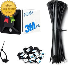 50 Set Cable Zip Tie Self Adhesive Mounts Kit  6" Zip Ties 3/4" Wire Holders