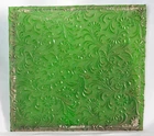 Ant. Victorian Era Belgian Glass Pane W/Raised Flower Motif Green Windowpane (D)