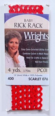 Vintage Wrights Baby 3/16'' Rick Rack Sewing Notions 4 Yds. Scarlet 400-076