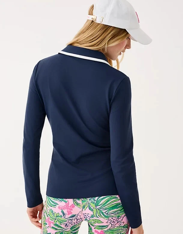 Nuevo con etiquetas Polo Lilly Pulitzer UPF 50+ Luxletic Frida Media Cremallera Marea Baja Azul Marino, ¡Talla!! Foto 2 de 4
