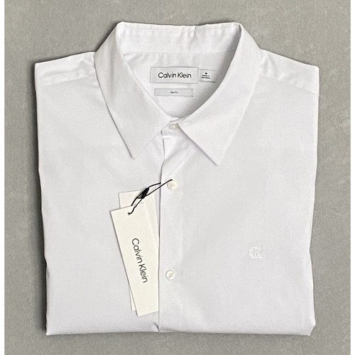 Calvin Klein Men's Medium White Dress Shirt Long Sleeve Slim Fit Stretch NEW