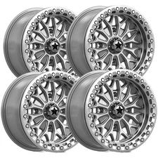 (Set of 4) MSA Off-Road M53 Bolo Beadlock 18x7 4x137 +10mm Silver Wheels Rims