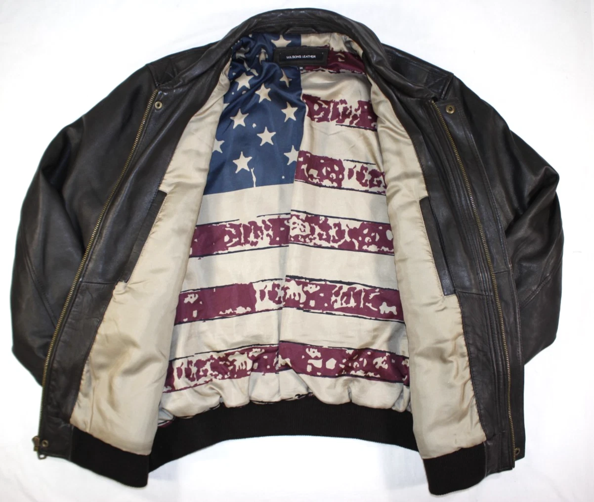 Wilsons Leather Jacket Men's XXL Chris A-2 Bomber American Flag USA Brown image 8