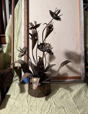 Vintage Metal Brutalist Flower Sculpture Groovy Retro MCM Art Antique 50s 60s