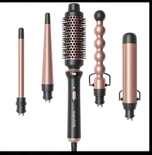 Wavytalk 5 in 1 Curling Iron,Curling Wand Set with Curling Brush and 4 Interchan
