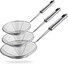 Spider Strainer Skimmer Spoon, HSpiow Set of 3 Sizes Frying Spoon Silver 